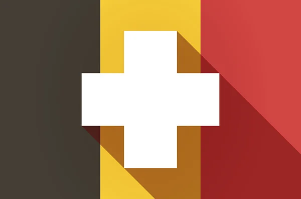 Ombre longue drapeau de Belgique avec un signe de pharmacie — Image vectorielle