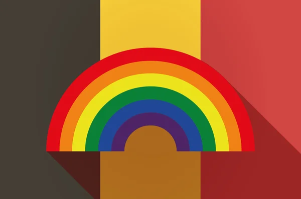 Langer Schatten belgische Flagge mit einem Regenbogen — Stockvektor