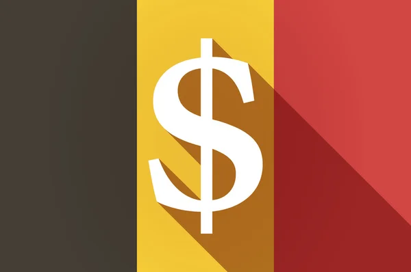 Long shadow Belgium flag with a dollar sign — Stock Vector