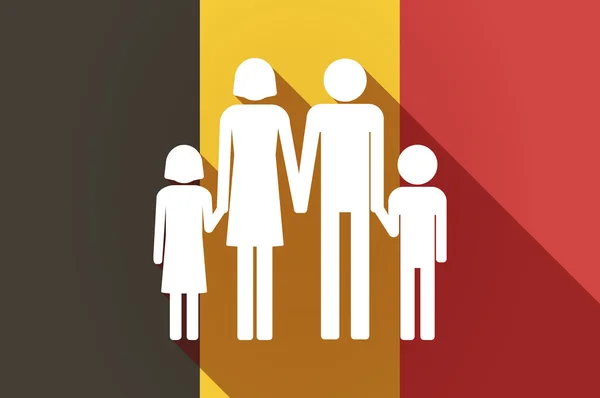 Long shadow Belgium flag with a conventional family pictogram — Stock Vector