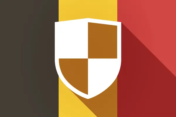 Ombre longue drapeau de Belgique avec un bouclier — Image vectorielle