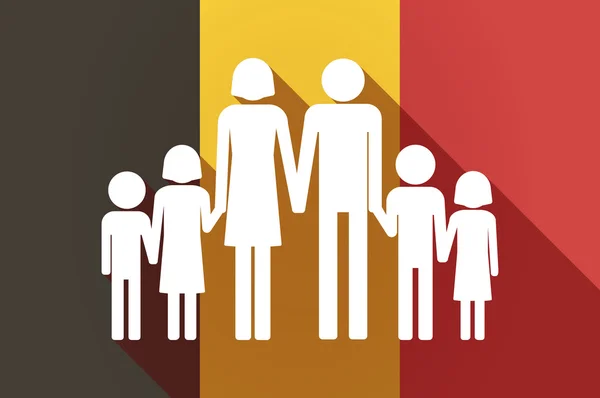 Long shadow Belgium flag with a large family  pictogram — Stock Vector