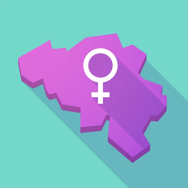 Mapa de sombra larga de Bélgica con un signo femenino — Vector de stock