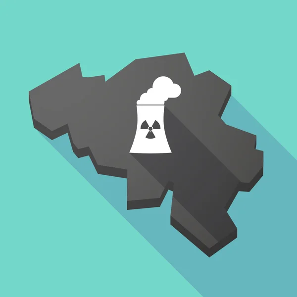 Långa skugga karta över Belgien med ett kärnkraftverk — Stock vektor