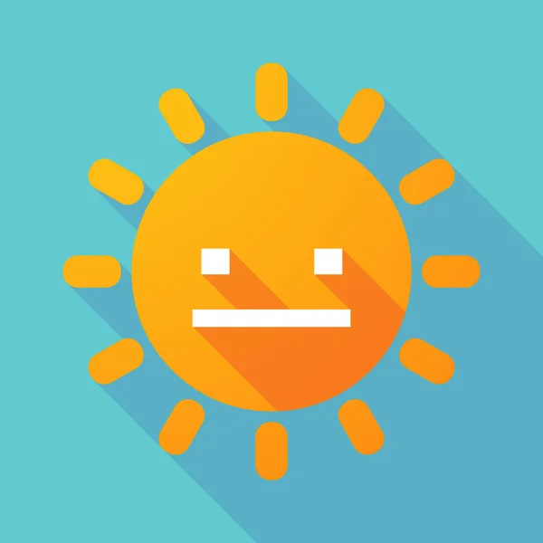 Long shadow sun with a emotionless text face — Stock Vector