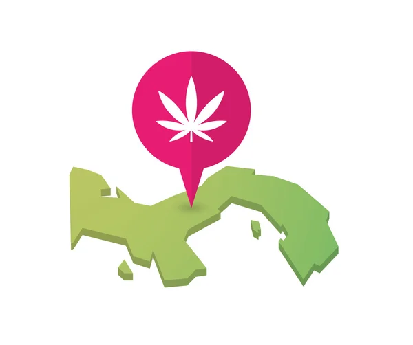 Mapa Panamy s mapovou značkou a list marihuany — Stockový vektor