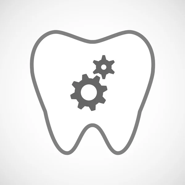 Lijn kunst tand pictogram met twee versnellingen — Stockvector