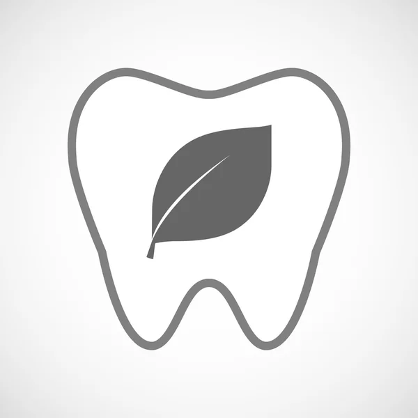 Ícone de dente de arte de linha com uma folha —  Vetores de Stock