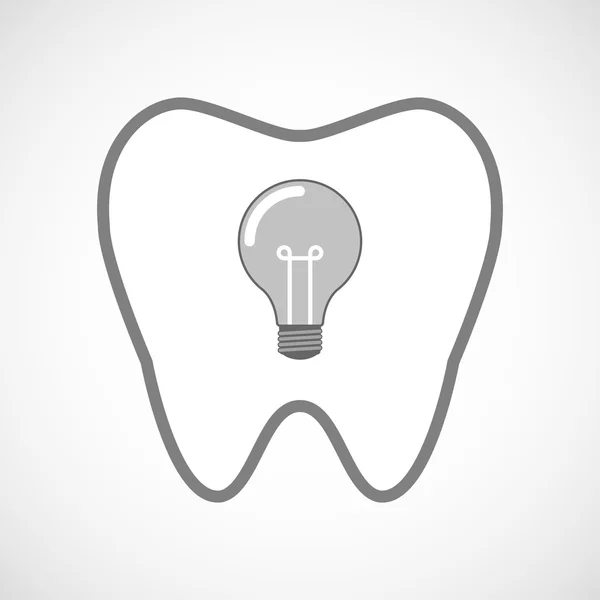 Line art tand ikon med en glödlampa — Stock vektor