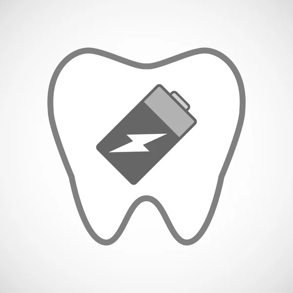 Icône de dent d'art de ligne avec une batterie — Image vectorielle