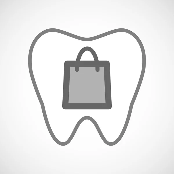 Line art tooth icon with a shopping bag — Stock Vector