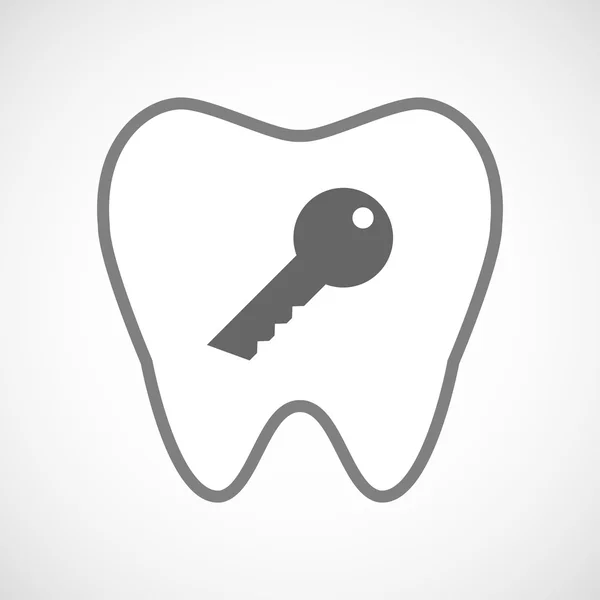 Line art tooth icon with a key — Stock Vector