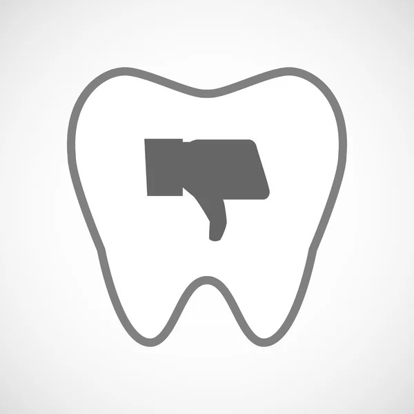 Ícone de dente de arte de linha com um polegar para baixo mão —  Vetores de Stock