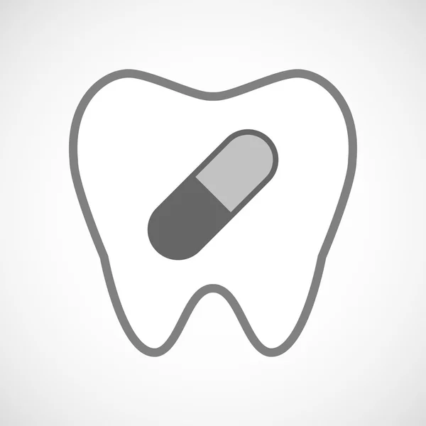 Line art tand ikon med ett piller — Stock vektor