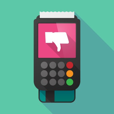 Uzun gölge dataphone bir başparmak aşağı el ile