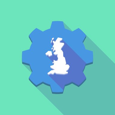 Uzun gölge dişli simgesini bir harita İngiltere'nin 