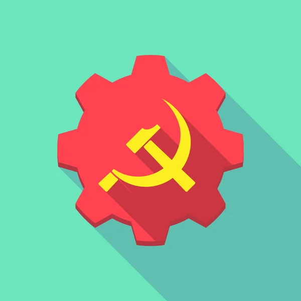 Lange schaduw gear icoon met de communistische symbool — Stockvector