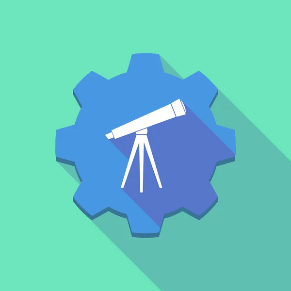 Icono de engranaje de sombra largo con telescopio — Vector de stock