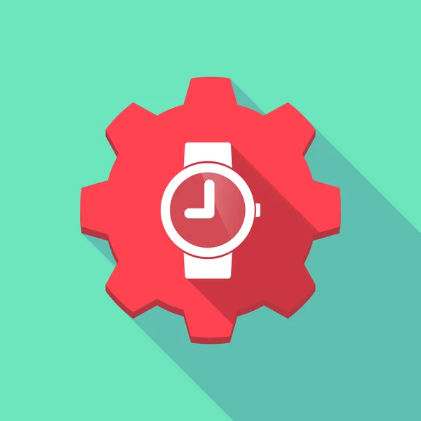 Icono de engranaje de sombra larga con un reloj de pulsera — Vector de stock