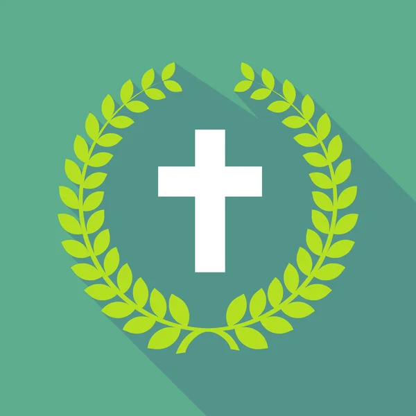 Dlouhý stín vavřínový věnec ikona s křesťanský kříž — Stockový vektor
