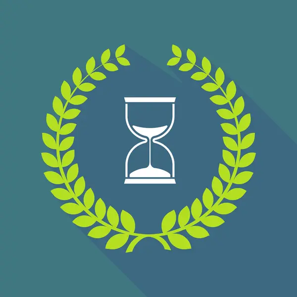 Longue icône de couronne de laurier ombre avec une horloge de sable — Image vectorielle