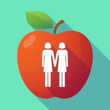 Uzun gölge Kırmızı elma ile bir lezbiyen çift piktogram