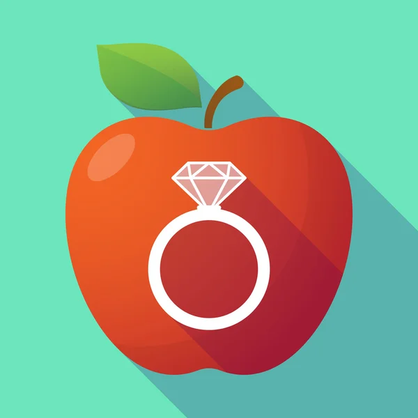 Bir nişan yüzüğü ile uzun gölge Kırmızı elma — Stok Vektör