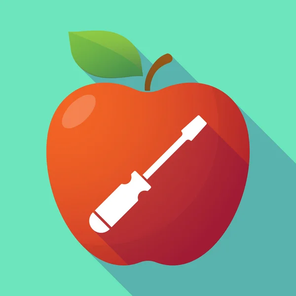 Bir tornavida ile uzun gölge Kırmızı elma — Stok Vektör