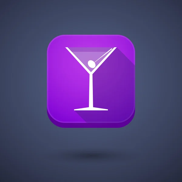 Čtvercové dlouho tlačítko stín app se sklenkou koktejlu — Stockový vektor