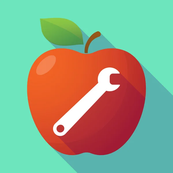 Long shadow red apple with a spanner — Stock Vector