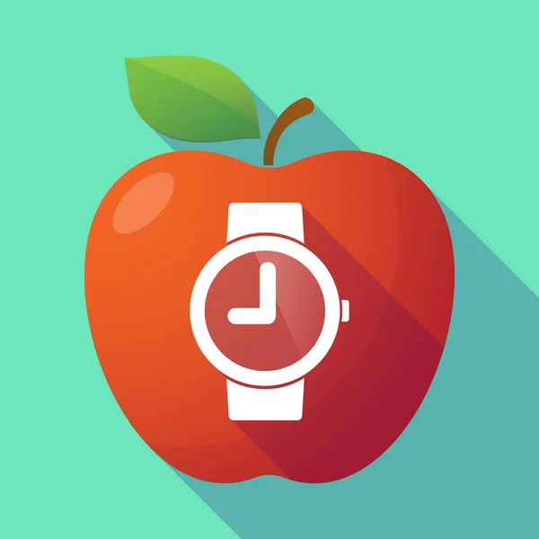 Dlouhý stín červené jablko s náramkové hodinky — Stockový vektor