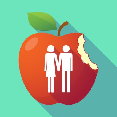 Bir heteroseksüel çift piktogram ile uzun gölge Kırmızı elma