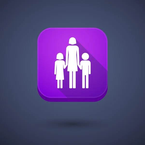 Piazza pulsante ombra lunga app con una famiglia di genitori single femminile — Vettoriale Stock
