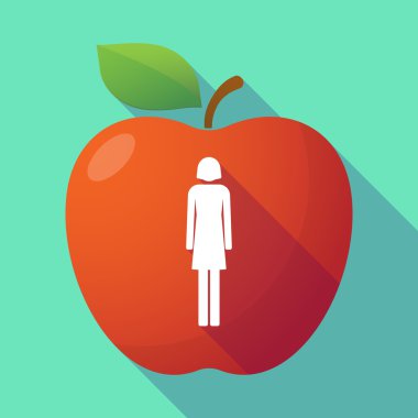 Kadın bir sembol ile uzun gölge Kırmızı elma