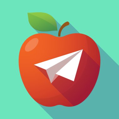 Uzun gölge Kırmızı elma ile bir kağıt uçak