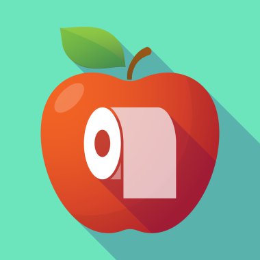 Uzun gölge Kırmızı elma ile bir tuvalet kağıdı rulosu