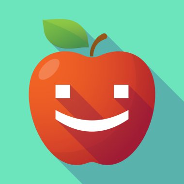 Uzun gölge Kırmızı elma ile bir gülümseme metin yüz