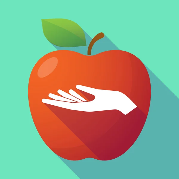 Langer Schatten roter Apfel mit einem Handopfer — Stockvektor