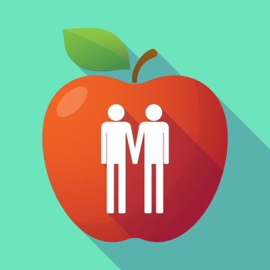 Bir gay çift piktogram ile uzun gölge Kırmızı elma