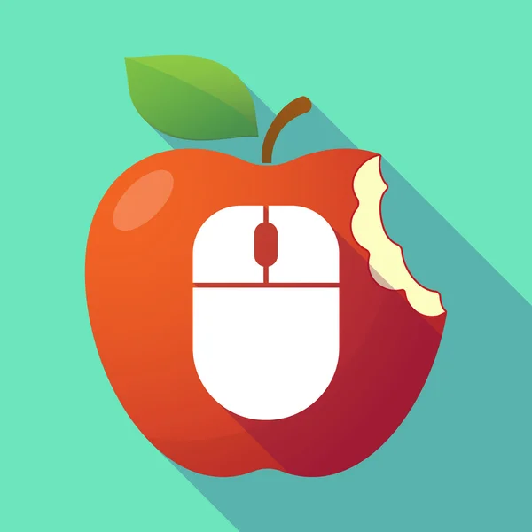 Uzun gölge Kırmızı elma ile bir kablosuz fare — Stok Vektör