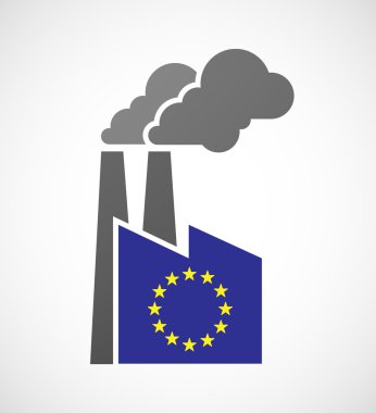 İzole endüstriyel fabrika simgesiyle AB bayrağı yıldız