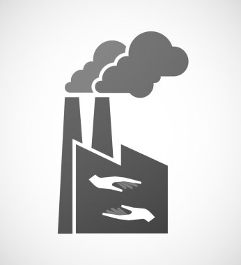 İki el veren ve rece izole endüstriyel fabrika simgesiyle