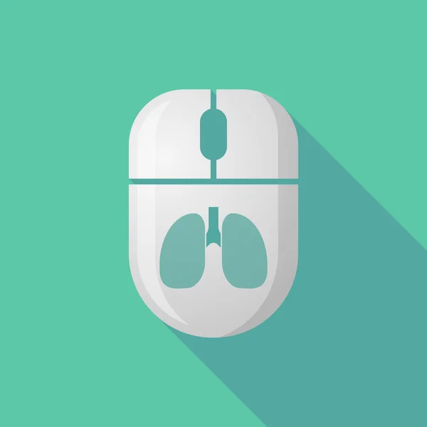 Icona del mouse ombra lunga wireless con un'icona polmonare umana sana — Vettoriale Stock
