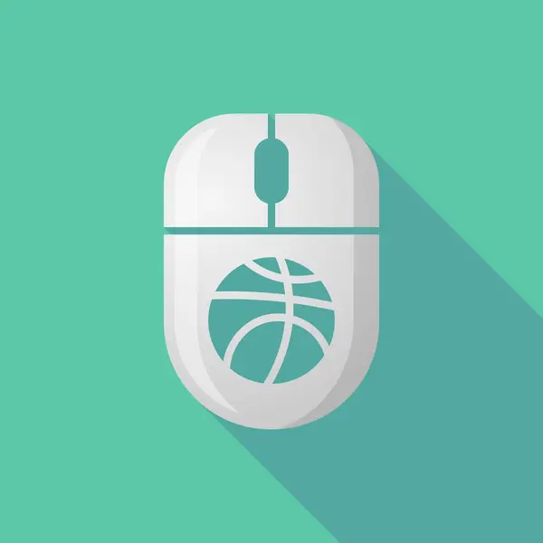 Icono del ratón de sombra largo inalámbrico con una pelota de baloncesto — Vector de stock