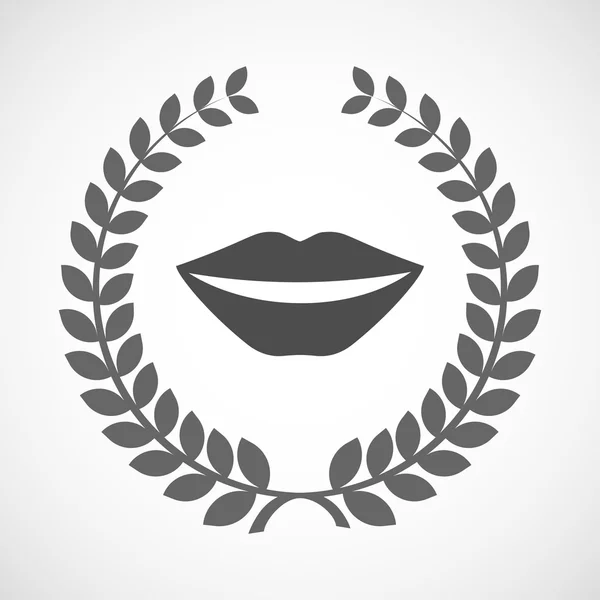 Изолированная икона лаврового венка с женским ртом, улыбающимся — стоковый вектор