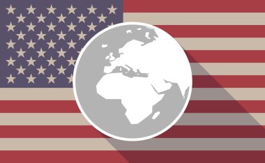 Uzun bir Asya, Afrika ve Avrupa'da regi ile gölge ABD bayrağı simgesi