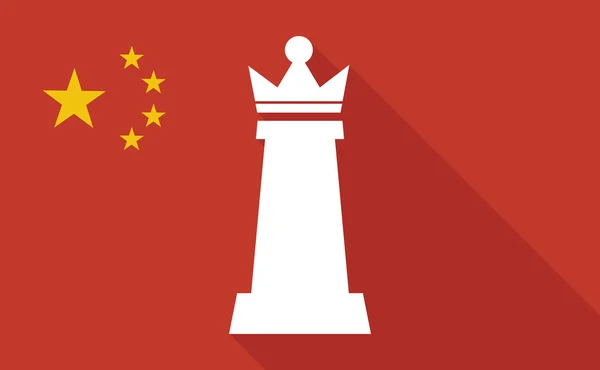 Chiny długi cień bandery z królową w szachach — Wektor stockowy