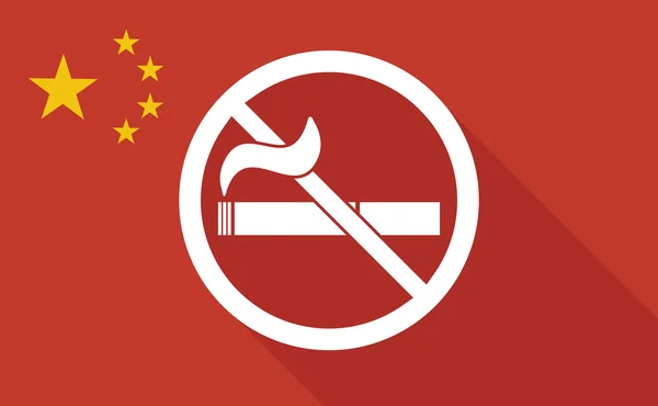 China bandeira longa sombra com um sinal de não fumar — Vetor de Stock