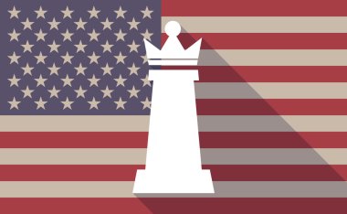 Uzun gölge ABD bayrağı simgesi bir Kraliçe satranç rakam ile