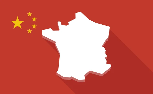 Çin uzun gölge bayrağı ile Fransa Haritası — Stok Vektör
